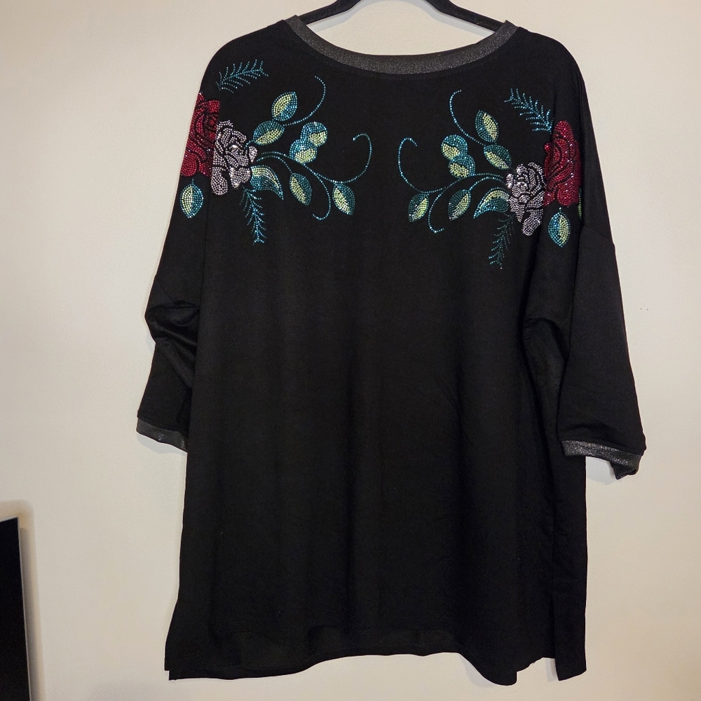 Queen Tina Plus Size 3 Rose Vine Embellished Sparkly Top Shoulder Accents - Picture 6 of 10